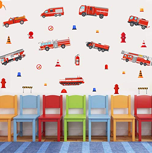TOARTi Fire Trucks Wall Decals,Transportation Wall Stickers, Fireman Theme Wall Sticker Fire Engine Truck Wall Art Firefighter Vinyl Sticker for Boys Bedroom Playroom Decor