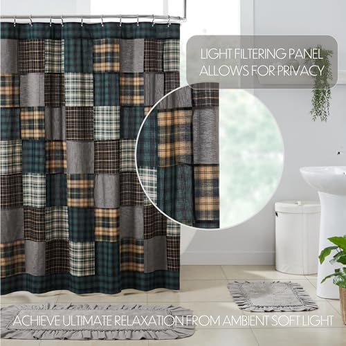 VHC-Brands-Pine-Grove-Plaid-Patchwork-Shower-Curtain-Green-72×72 VHC Brands Pine Grove Plaid Patchwork Shower Curtain Green 72×72