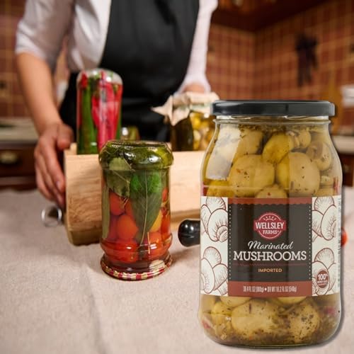 Wellsley Farms Marinated Mushrooms 30.36 oz (Pack of 2) – Extra Large Club Size Jars - Perfectly Seasoned, Ideal for Salads, Pasta, Hors d\'oeuvres | Imported from Poland