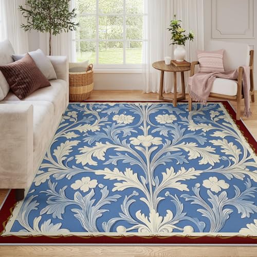Tapis Bleu Classique à l'Esthétique Feuille de Haute Qualité 60x90cm