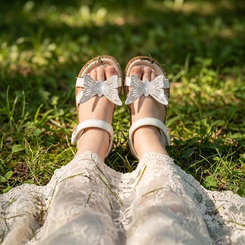 Image of THEE BRON Toddler Girls Sandals Wedding Flower Girl Dress Shoes Open Toe Flats