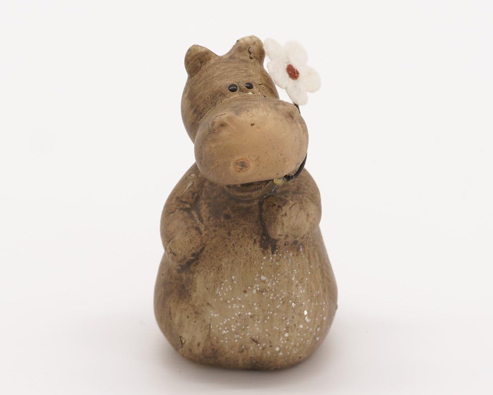 Avant Boutique- Zakka Style Cute Animals Statues with little Flower, Miniature Garden Décor- Handmade Collection- Cute Addition to Spring Garden, Succulents Terrarium or Dollhouse (Hippo)