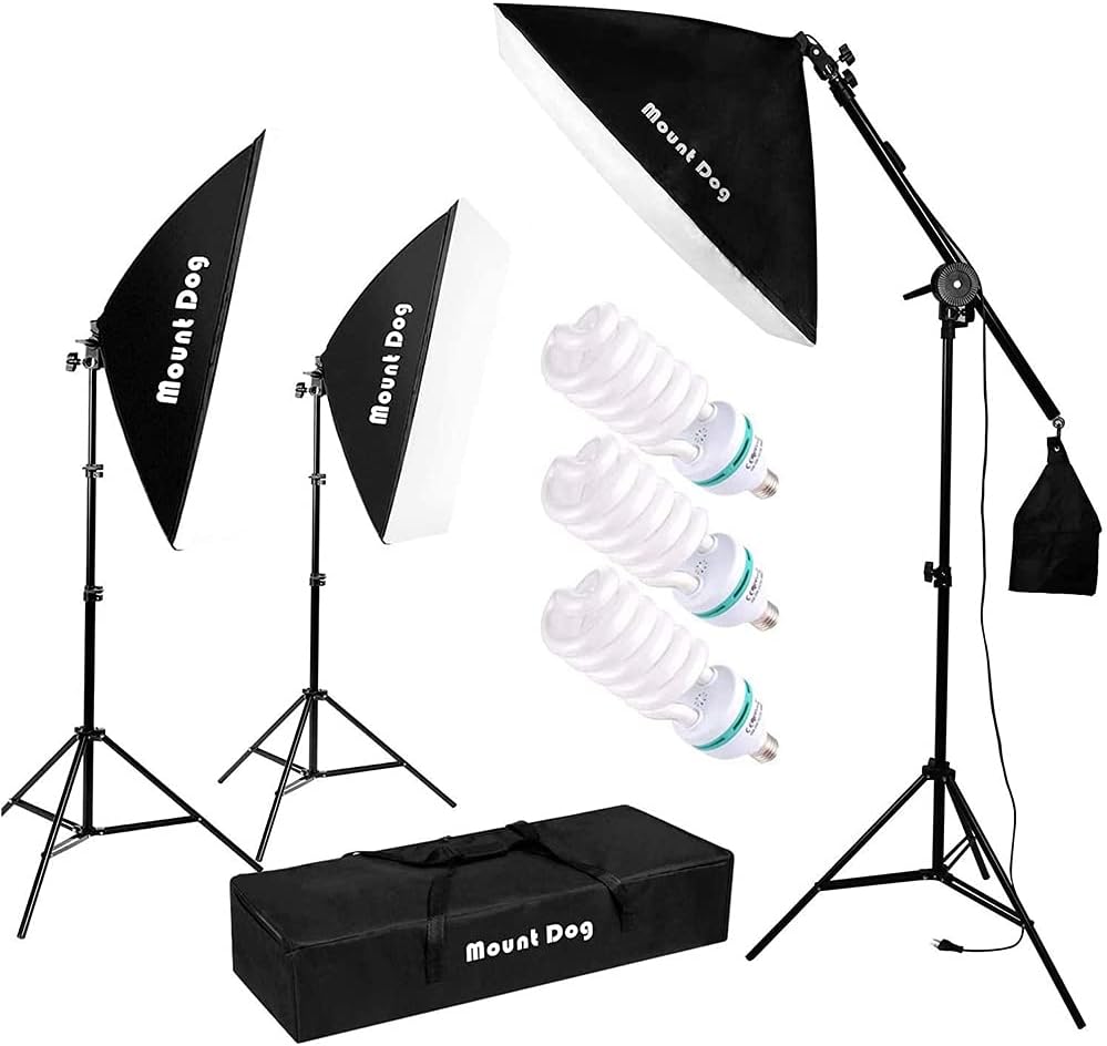 MOUNTDOG Softbox Lighting Kit Photography Studio Light 2x50x70cm Professional Continuous Light System with E27 95W Bulbs 5500K Photo Equipment for Filming Model Portraits Advertising Shooting : Electronics