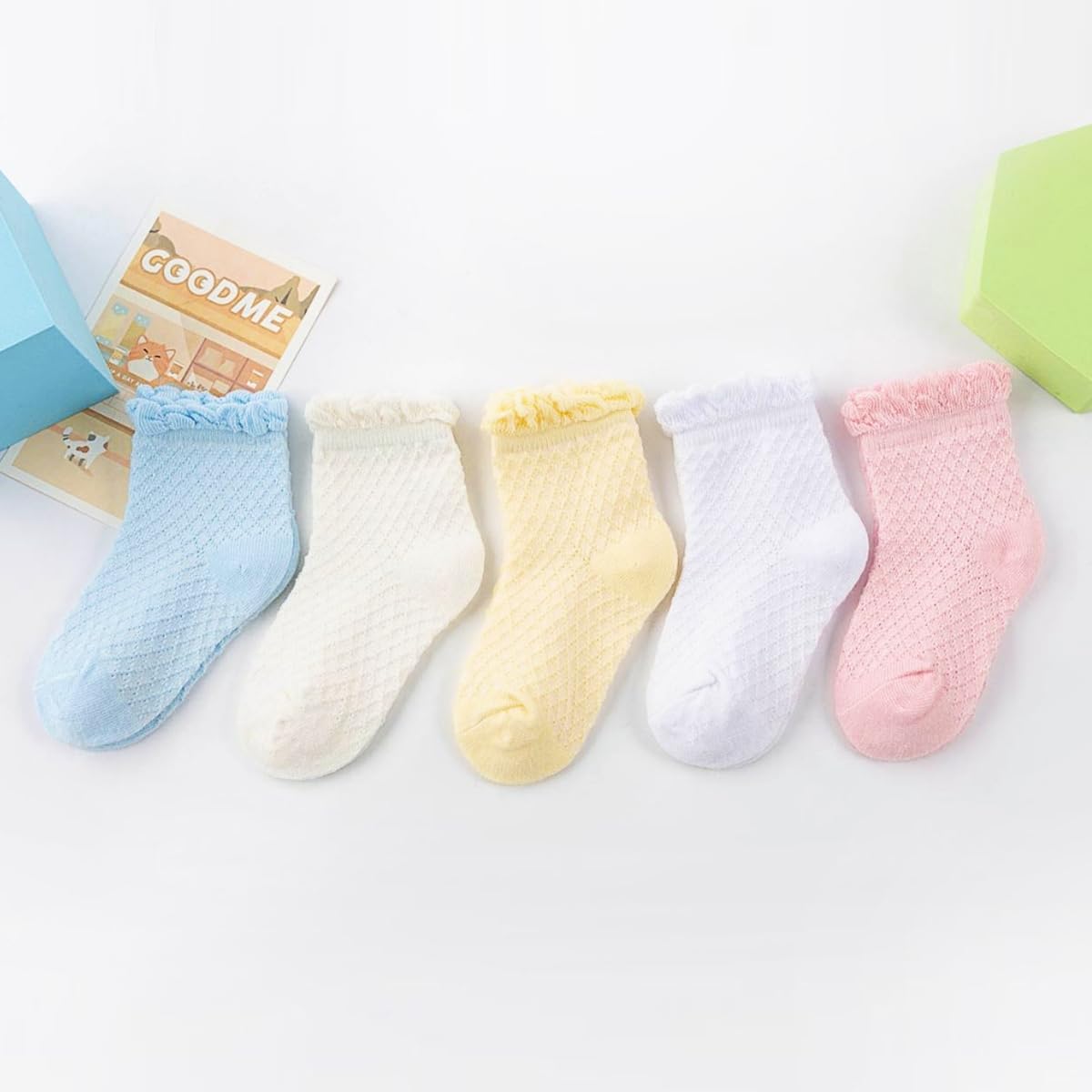 Meeshine 5 Pairs Toddler Baby Girls Ruffle Socks Summer Thin Mesh Eyelet Frilly Dress Ankle Cotton Socks for Kids 1-8T - Image 5