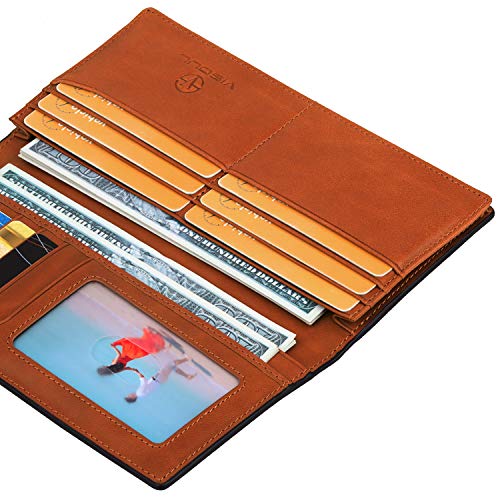 Visoul Mens Billfold Long Checkbook Wallet Leather With Rfid Blocking, Large Bifold Secretary Cash Wallet Tall With 12 Card Slots For Men (Black+Orange) #TOP5