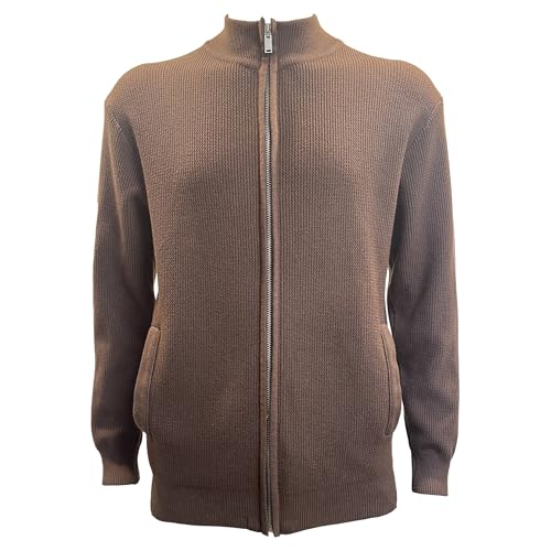 Cárdigan para hombre de cuello alto con cremallera suéter acanalado de alta densidad