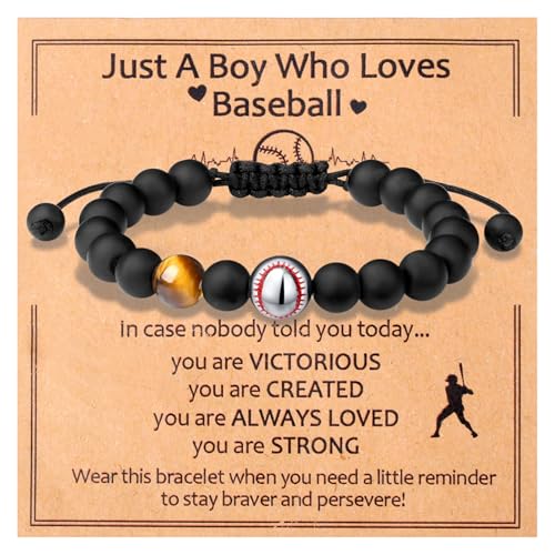 NUKAYAI Baseball Bracelet Gifts for Boys, Natural Stone Bracelet Sports Accessories as Son Grandson Nephew Birthday Easter Valentines Baseball Gifts by NUKAYAI - Used condition - US$6.67