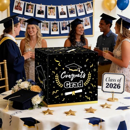 Image of Kelool Graduation Card Box 2026 Graduation Decorations 2026 Congrats Grad Card Boxes 9x 9 x 9 inches Gift Cards Box for Graduation Party Favors Decor Supplies Props
