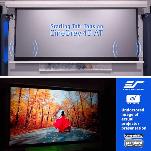 Image of Elite Screens 125-Inch Motorized Projector Screen 16:9, CineGrey 4D at CLR /ALR Technology, Acoustically Transparent, ISF Certified, Tab-Tensioned Drop Down for Home Theater, STT125XHD4AT-E8