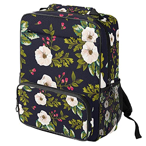 Sac à dos ordinateur contre le mal de dos avec style floral bleu marine unique