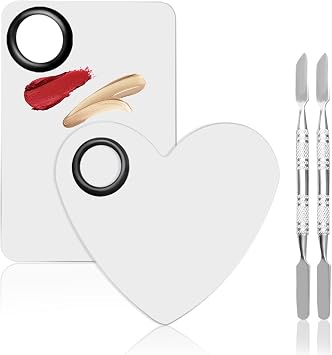 4 in 2 Set Makeup Mixing Palettes, 2 Pcs Stainless Steel Nail Art Palette with 2 Makeup Spatula for Foundation Makeup Tools Eyeshadow Nail Art