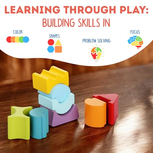 Image of CUBIKA Flexible Tower Wooden Toy- Montessori Puzzle for Toddlers Ages 3+- Size and Shape Sorting Kids Stacking Toy- FSC-Certified Wood, German Water-Based Paints, Travel-Friendly