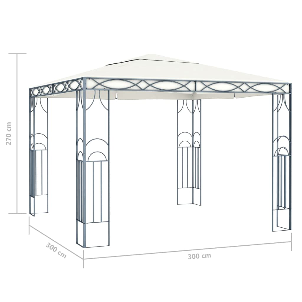 Pawilon ogrodowy 300 x 300 cm, kremowo-biały, z łańcuchem świetlnym LED, stalowym stelażem, poliestrowym dachem, składany, na taras, balkon, festiwal, wesele, grillowanie, imprezę w ogrodzie