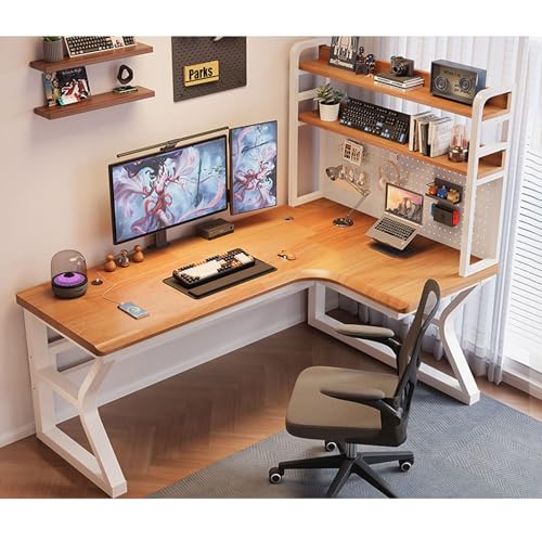 コーナーデスク パソコンデスク 木製 天然木 ゲーミングデスク 書斎机 学習机 省スペース 収納付き シンプルデザイン ホームオフィス 書棚一体型 ワークステーション(I-right,160x80x75cm)