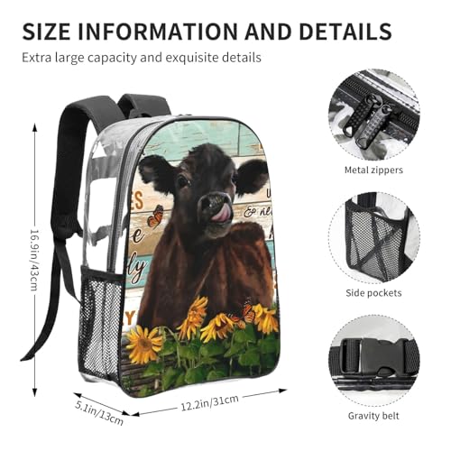 Sunflower Cow Life Is Short Break The Rules Clear Backpack - Lightweight Transparent Backpack For Security, Sports & Travel2