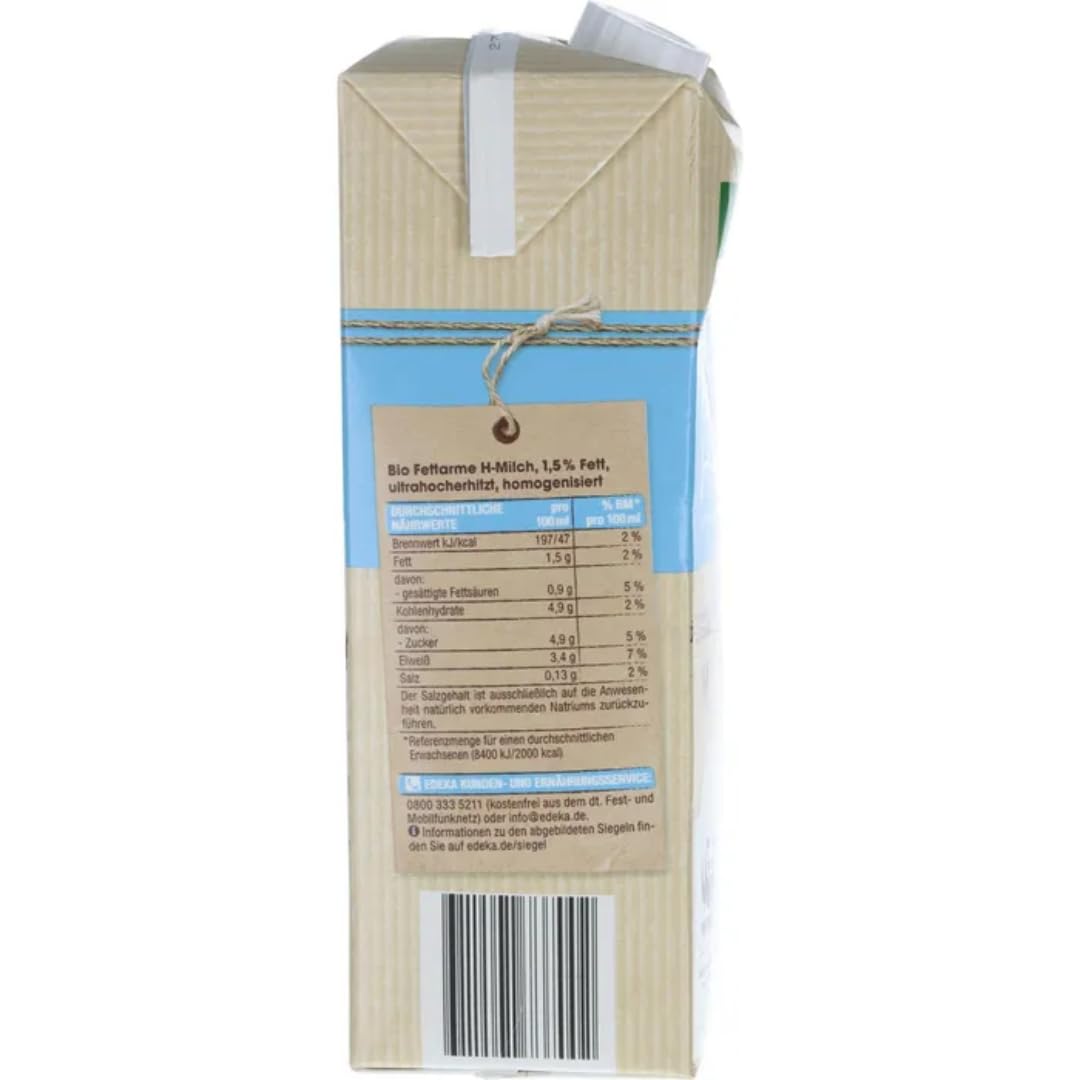 Milch Edeka fettarme H-Milch 1,5% Fett Haltbare Milch, je 1 Liter, 24 Stück