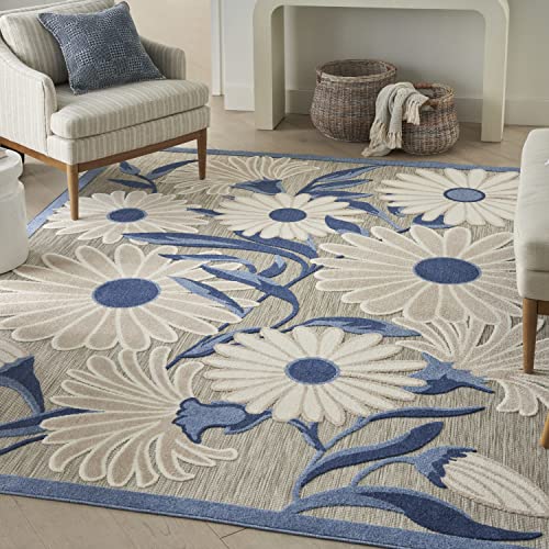 Nourison Home Aloha Blue Grey 5'3' x 7'5' Area Rug - Easy Clean, Non Shedding, Bed Room, Living Room, Dining Room, Kitchen (5' x 8')