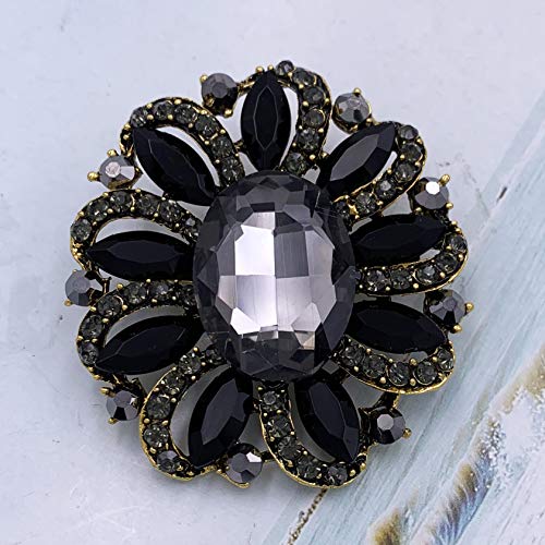 Image of SELOVO Flower Rhinestone Statement Brooch Pin Accessory Antique Gold Tone