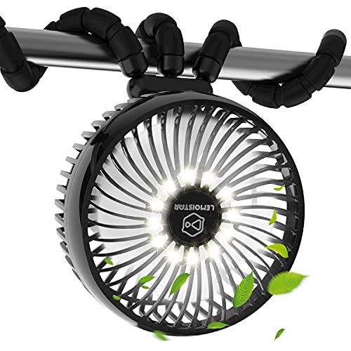 10000mAh Rechargeable Battery Operated Clip on Fan with LED Lantern, Portable 6 Inch Camping Fan, 53 Working Hours Max USB Desk Fan with Flexible Tripod for Baby Stroller Tent Home Office Treadmill