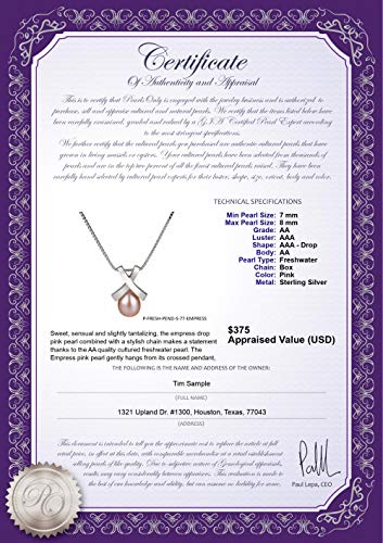 Empress Pink 7-8Mm Aa Quality Freshwater 925 Sterling Silver Cultured Pearl Pendant For Women #TOP2