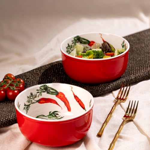 Image of GOLDEN QUEEN'S Handcrafted Ceramic Bowls, Set of 2 | Ideal for Snacks, Ramen, Salad, Cereals, Rice, Dinner - Kitchen Garden Bowl