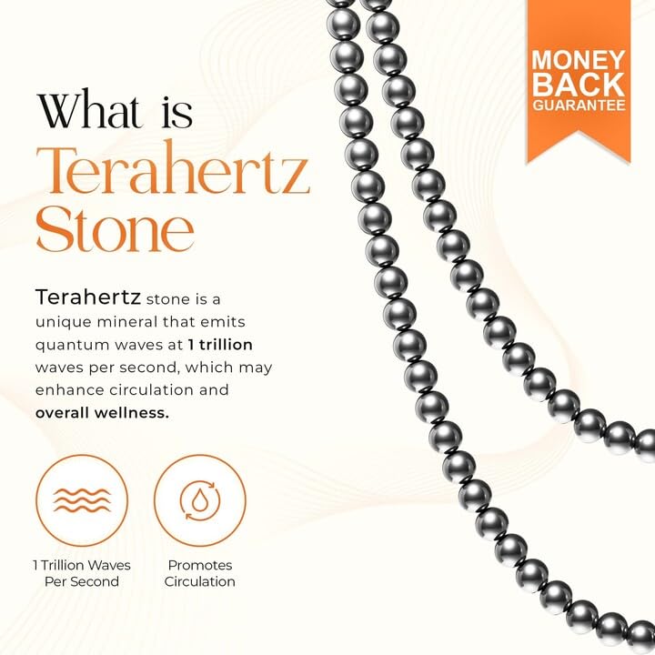 Terahertz Beaded Necklace – 100% Authentic Terahertz Stone Necklace for Women and Men with 6MM Beads – 18" Inch + 2" Adjustable Extension2