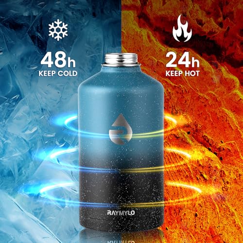 Image of RAYMYLO 128oz Insulated Water Bottle, Triple Wall Vacuum Stainless Steel Water Bottles - Keeps Cold 48H, Reusable One Gallon Jug for Gym, Sports, Camping, Hiking,Travel, Starry Sky-Indigo /Black