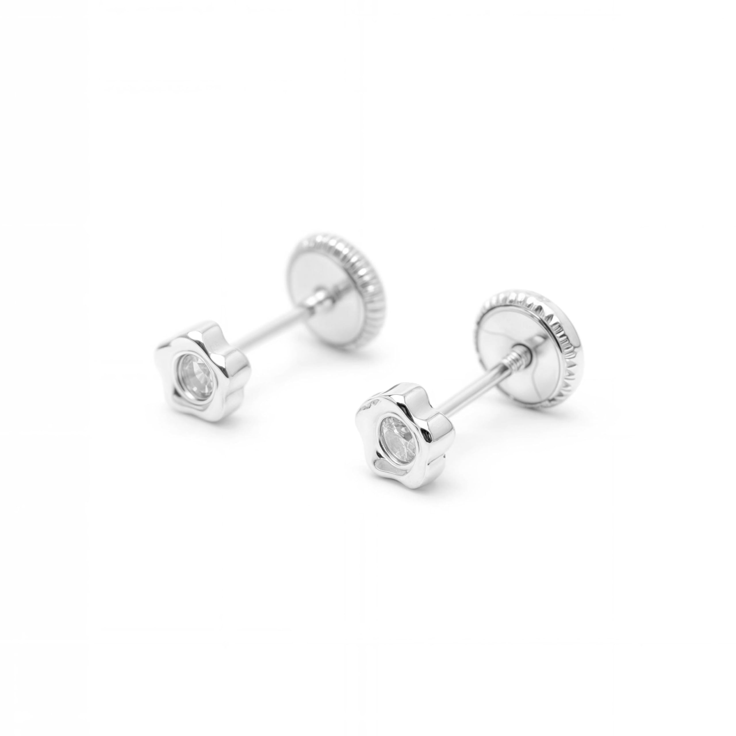 Mondepetit - Orecchini bambini fiore margherita Zircone Oro Bianco 18K - Scatola Regalo - Certificato di garanzia