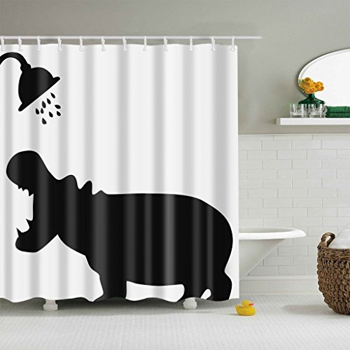 Cortina de ducha de JameStyle26 con impresión digital, incluye anillas de cortina, antimoho, diseño de playa, oriental, animales para baño y bañera, lavable, poliéster, hipopótamo, 180 x 200 cm