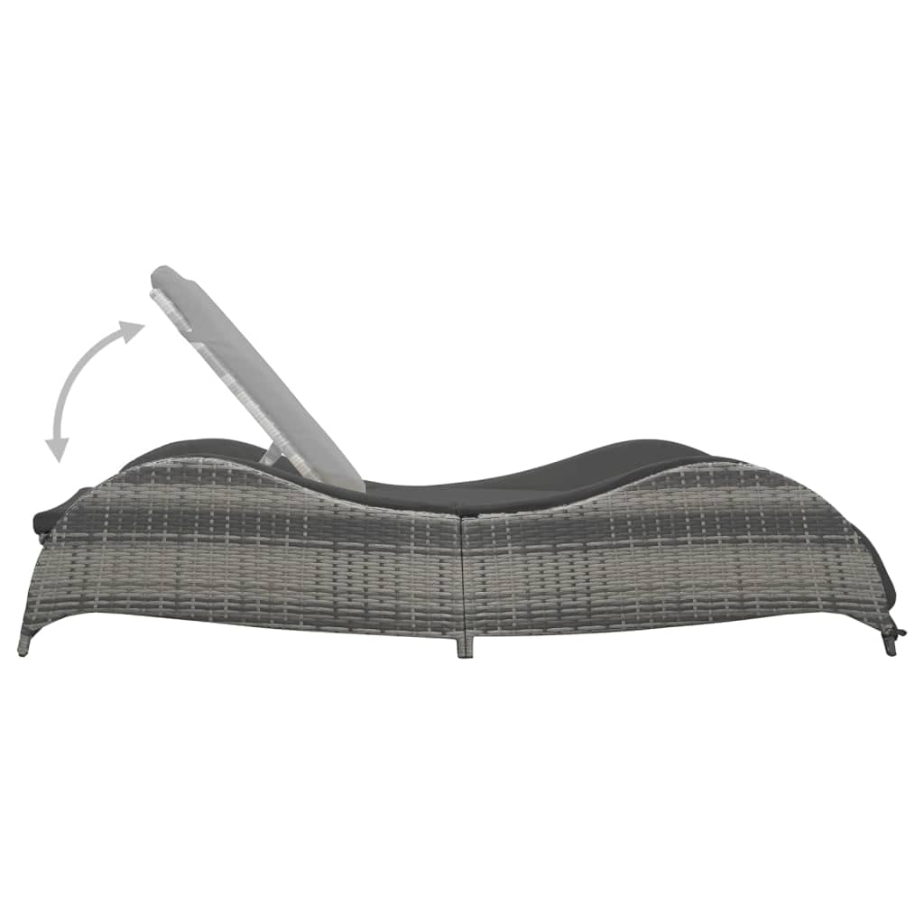 Chaise longue de jardin avec coussin, en polyrotin, anthracite, pour terrasse, dossier réglable, 200 x 73 x 45 cm