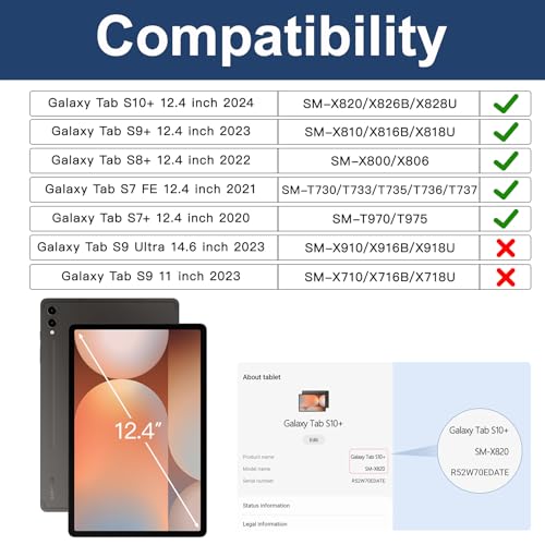 Image of BRAECN Case Galaxy Tab S10 Plus / S9 Plus / S9 FE+ / S8 Plus / S7 Plus / S7 FE | 12.4 inch Shockproof Heavy Duty Full Body Protective Cover with Hand Strap & Kickstand, Shoulder Strap, S Pen Holder Black