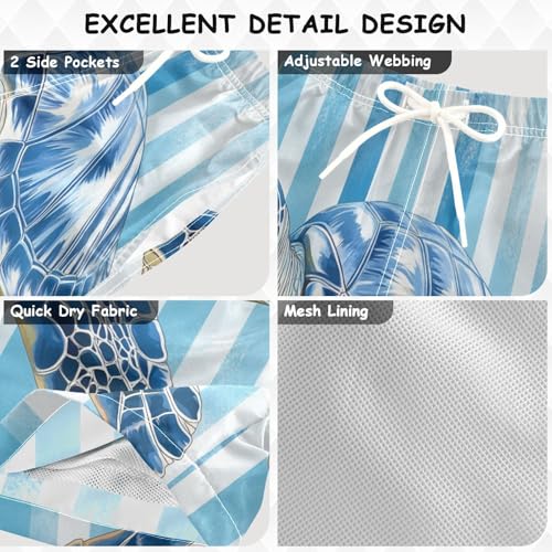 Boys Beach Board Shorts Sea Turtle Blue Swim Trunk Teen Swimwear3