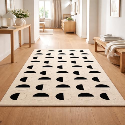 Tapis de chambre lavable noir et blanc 150x150cm moderne - 2
