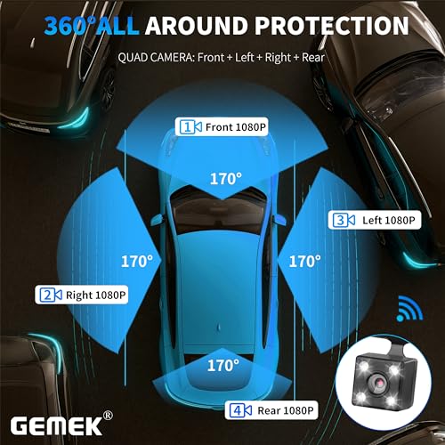 360 Degree View 4 Channel Dash Cam 5G WiFi & App Control, GEMEK 2K Front and Rear Inside, Left and Right Dash Camera for Cars, Free 64GB TF Card, G-Sensor, Night Vision, 24 Hour Parking - image 6