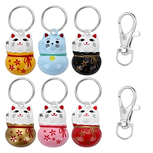 Cobee Colorful Lucky Cat Collar Bells, 6pcs with Breakaway Buckle for Kittens Training, Blue,Gold,Red,Pink,Black