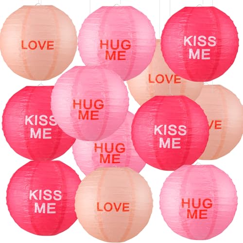 Image of Panelee 12 Pcs Valentine's Day Party Decorations Paper Lanterns Conversation Heart Decoration Lanterns 8 Inch Pink Hanging Paper for Valentine Party Indoor Outdoor Decorations Supplies