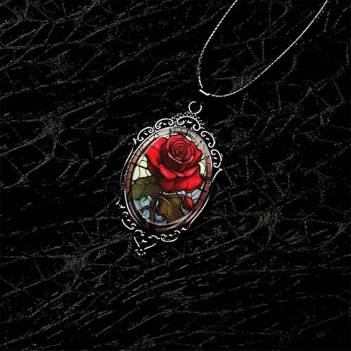 Gothic Rose Glass Necklace for Women Vintage Satan Demon Pendant Halloween Roses Necklaces Dark Punk Style Necklace Victoria Emboss Necklaces Mystic Witch Jewelry Gift Accessories4