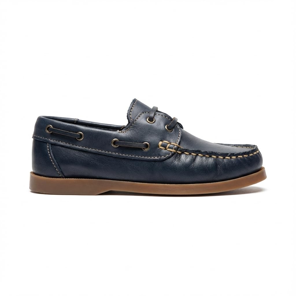 Náuticos Niño Velcro Piel Zapatos Colegiales Mocasines Serraje Calzado Infantil Escolar Uniforme Suela Goma Flexible Antideslizante. Ideal Vestir Comunión Ceremonia. Resistente Cómodo Fácil Calce