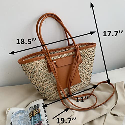 Summer Beach Handwoven Straw Basket Bag With Leather Panels - Rattan Crossbody Shoulder Bag for Women2