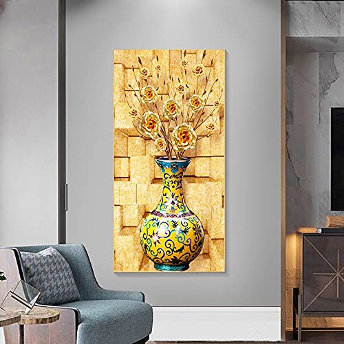 Kit Diamant Peinture Full Drill Fleurs Dorées 50x120cm Broderie Cristal de Grand Format