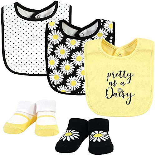 Image of Hudson Baby Unisex Baby Cotton Bib and Sock Set, Pretty Daisy, One Size