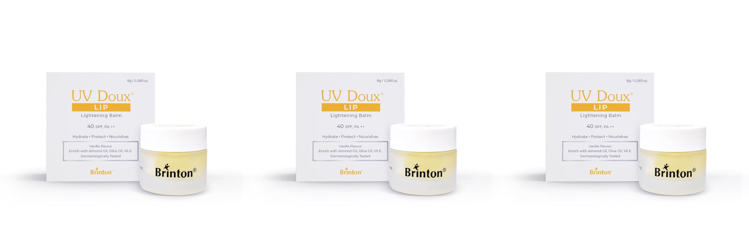 UV Doux Lip Lightening Balm SPF 40 PA++ | For Pigmented Lips | With Almond Oil, Olive Oil & Vitamin E | Restores Natural Colour, Hydrates & Protects | Dermatologist Approved | Benzene-Free | 8 g (Pack of 3)
