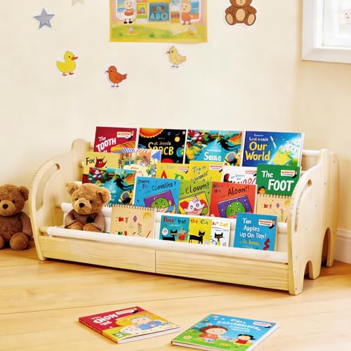 Wdmiya LibrerÍa Infantil de 4 Niveles, Estanteria Libros Infantil de Madera, Estantería para Niños con Forma de Elefante Ahorro de Espacio, Librero Infantiles para Habitación Infantil, Dormitorio