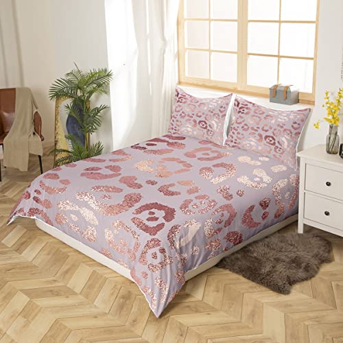 Homewish Cheetah Print Bedding Sets King,Rose Gold Colored Leopard Print Comforter Cover,Luxury Pink Sequin Duvet Cover,Safari Animal Bedding,Ultra Soft Cozy Durable Quilt Cover - Image 2