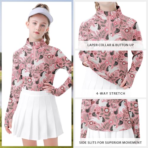 Soneven Girls Long Sleeve Golf Shirts Half Zip Kids Polo Uniform Shirts Quick Dry for 5-14 Years2