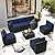 SUNCROWN 7-Piece Outdoor Patio Furniture Sofa Set All-Weather Black Wicker Sectional Cushioned Washable Seat Conversation Set with Modern Glass Coffee Table and Cushions (Dark Blue)