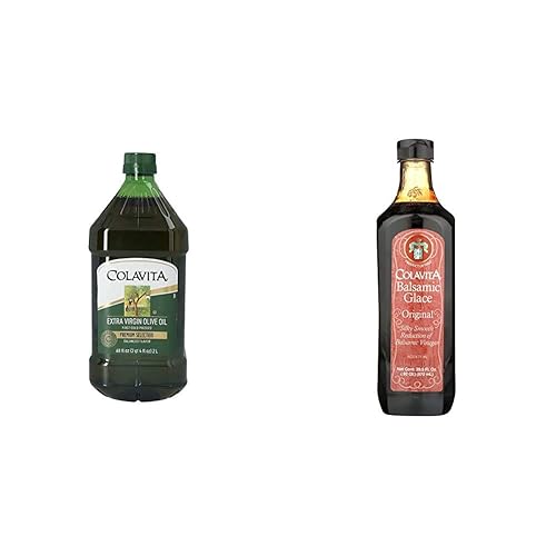 Colavita Aceite de oliva virgen extra, primero prensado en frío, (2 litros) 68 onzas líquidas (paquete de 1) y glaseado balsámico (glaseado), 29.5