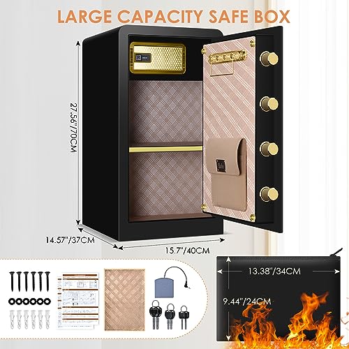 5.0 Cubic Feet Extra Large Home Safes Water and Fireproof, Fire proof Safes for Home Use, Digital Safe With Fireproof Document Bag, Separate Lock Box and Led Light (27.56"H x 16.93"W x 14.17"D)