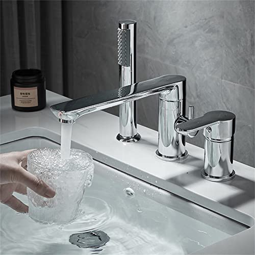 Robinet de baignoire cascade chrome sur pont à poignée unique avec douche à main - 3