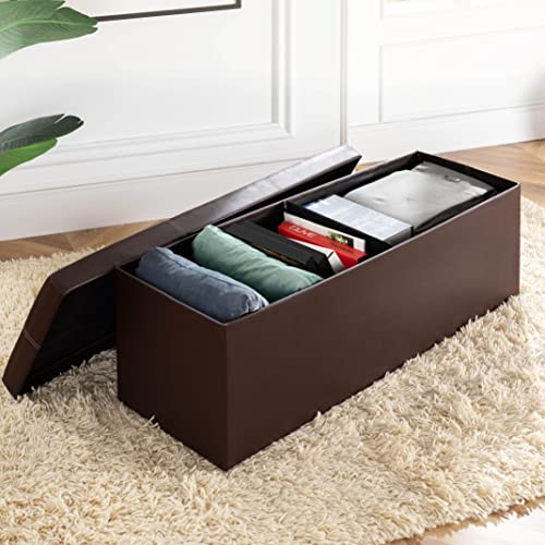 Otto & Ben Folding Chest With Memory Foam Seat Faux Leather Trunk Bedroom Ottomans Bench End Table, 45 Inch, Brown #TOP3